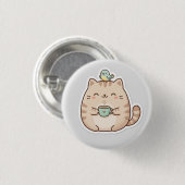 Knuffel Dikpoot Kat Koffie Ronde Button 3,2 Cm (Voorkant /achterkant)