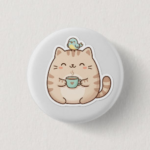 Knuffel Dikpoot Kat Koffie Ronde Button 3,2 Cm