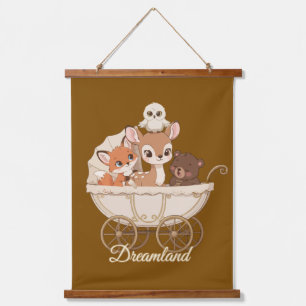 Knuffel Droomland Bosdieren   Baby Vos, Hert Hangend Wandkleed