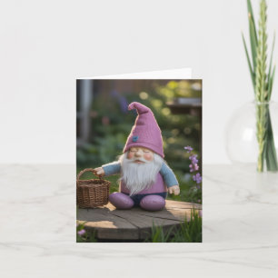 Knuffel Dwerg Beeldje met Gevlochten Mand in de Zo Feestdagen Kaart