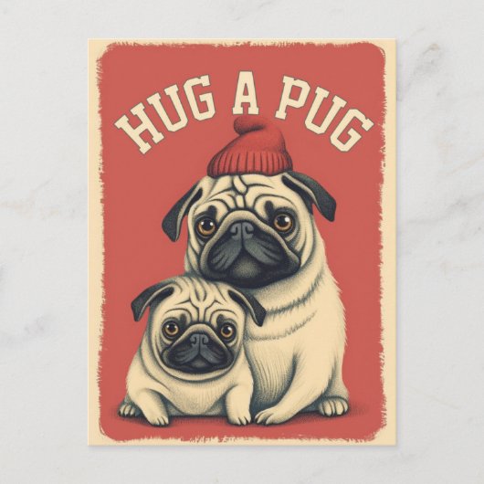 Knuffel een Pug! Briefkaart (Voorkant)