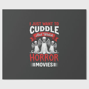 Knuffel en griezelfilms kijken Skelet Halloween Cadeaupapier