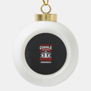 Knuffel en griezelfilms kijken Skelet Halloween Keramische Bal Ornament