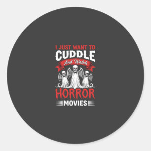 Knuffel en griezelfilms kijken Skelet Halloween Ronde Sticker