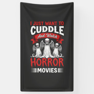 Knuffel en griezelfilms kijken Skelet Halloween Spandoek
