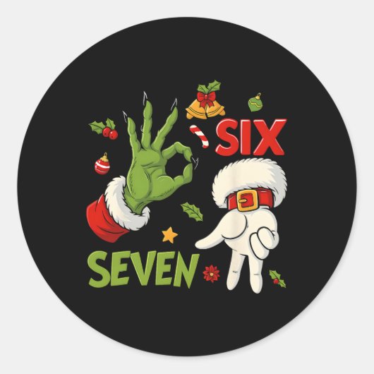 Knuffel Funny Six Seven Meme Kerstman Spreuk Ronde Sticker (Voorkant)