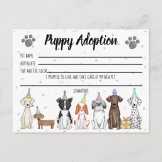 Knuffel Hondje Adoptiekaart voor Feestfavorietjes Briefkaart