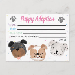 Knuffel Hondje Adoptiekaart voor Feestfavorietjes Briefkaart