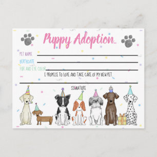 Knuffel Hondje Adoptiekaart voor Feestfavorietjes Briefkaart