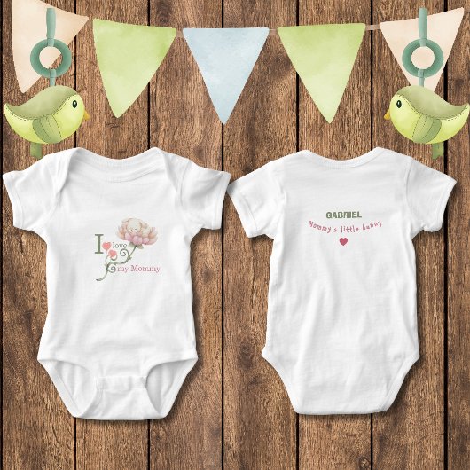Knuffel "Ik hou van mijn mammie" Konijn Bloem Romper