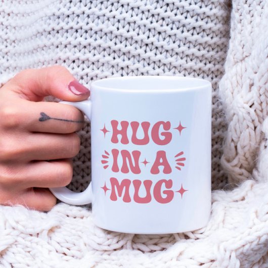 Knuffel in een Mok Roze Groovy Retro Typografie