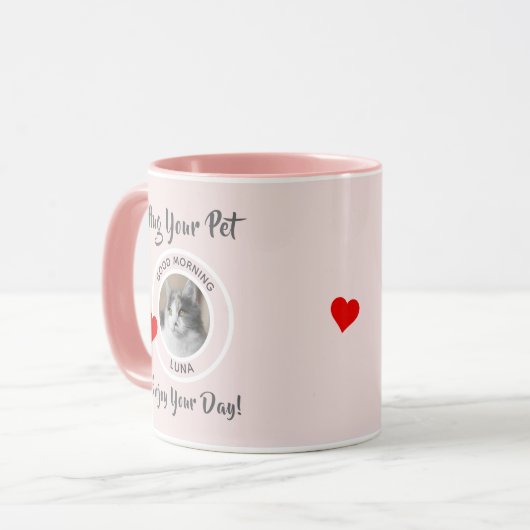 Knuffel je huisdier en geniet van je dag mok (Voorkant links)