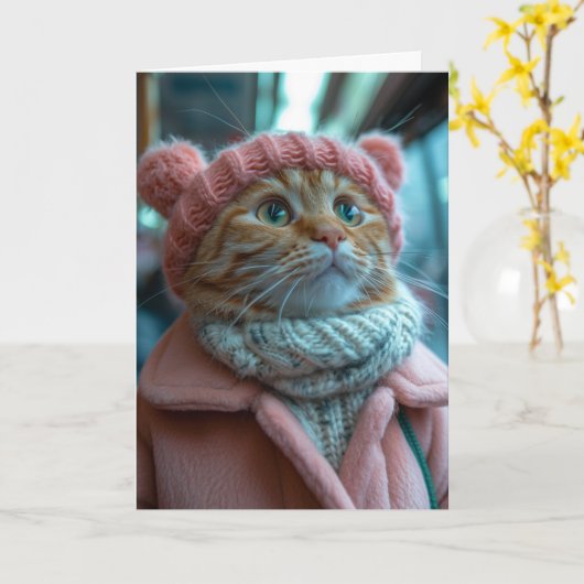 Knuffel Kat Groet Kaart (Gele Bloem)