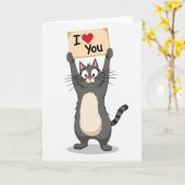 Knuffel Kat Ik Hou Van Jou Kaart (Gele Bloem)