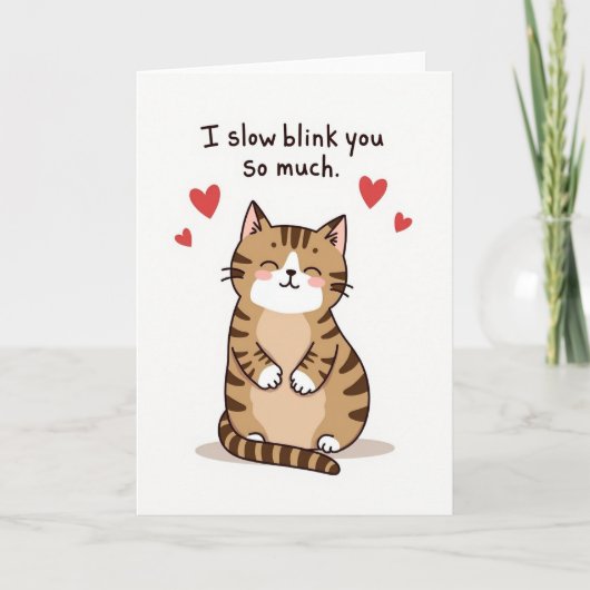 Knuffel Kat Langzaam Knipperen Liefde Kaart (Voorkant)