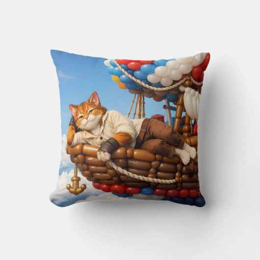Knuffel Kattenballon Avontuur Kinderen Kussen Deco (Voorkant)