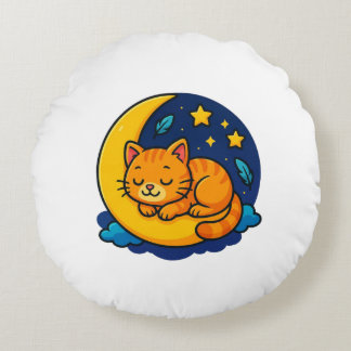 Knuffel Kattenkussen met Slaande Kat op de Maan – Rond Kussen