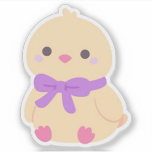 Knuffel Kawaii Baby Kuiken met Paarse Strik Sticke Sticker