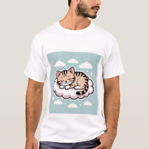 Knuffel Kawaii Kitten Slapend op een Wolk Sticker T-shirt
