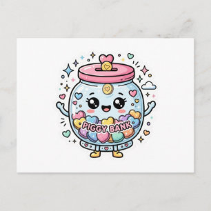 Knuffel Kawaii Spaarvarken Hulp Pot Hart CoSticker Aankondigingskaart