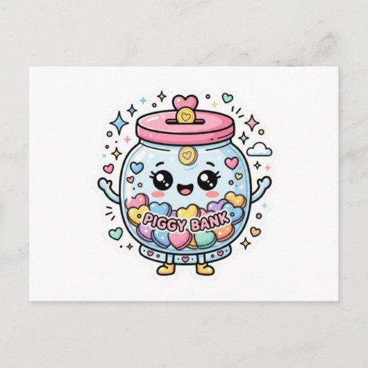 Knuffel Kawaii Spaarvarken Hulp Pot Hart CoSticker Aankondigingskaart (Voorkant)