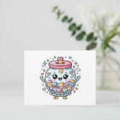 Knuffel Kawaii Spaarvarken Hulp Pot Hart CoSticker Aankondigingskaart (Staand voorkant)