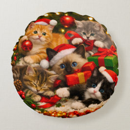 Knuffel Kerst Dekenkussen met Adorabele Kitten Rond Kussen