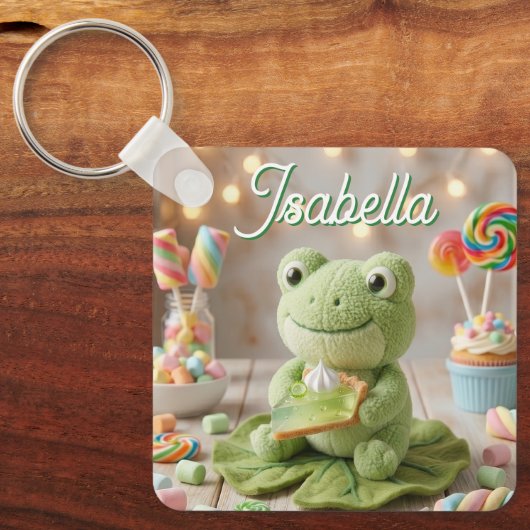Knuffel kikker met Key Lime Pie gepersonaliseerd Sleutelhanger (Voorkant)