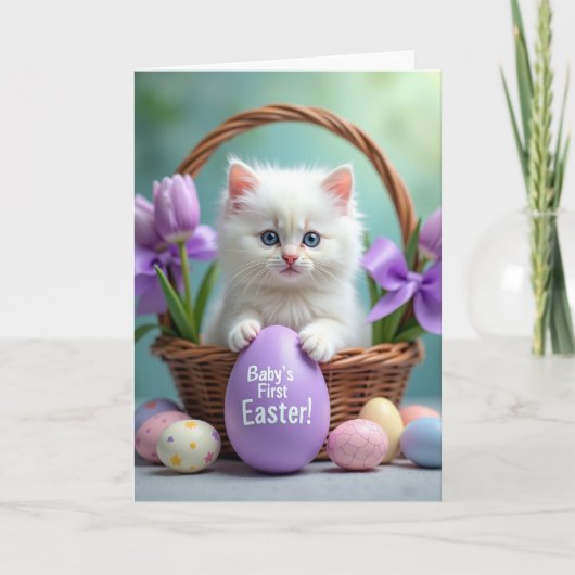 Knuffel Kitten Pasen Eerste Eier Kaart (Voorkant)