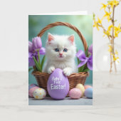 Knuffel Kitten Pasen Eerste Eier Kaart (Gele Bloem)
