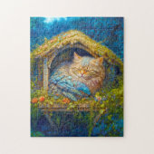 Knuffel Kitten Vogel Slapen in Vogelhuis Legpuzzel (Verticaal)