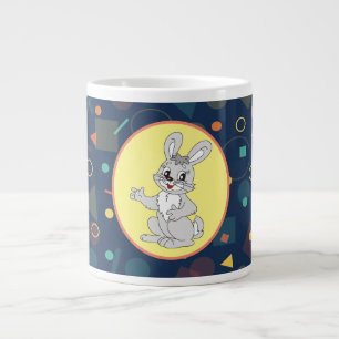 Knuffel Konijn Cartoon Kunst Met Kleurrijke Vormen Grote Koffiekop