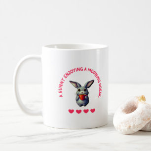 Knuffel Konijn Genietend Van Een Ochtendkoffie Mok