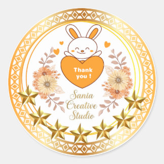 Knuffel Konijn Hart "Dank Je" Gouden Ster Ronde St Sticker