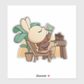 Knuffel Konijn in Koffiezaak Sticker (Vel)
