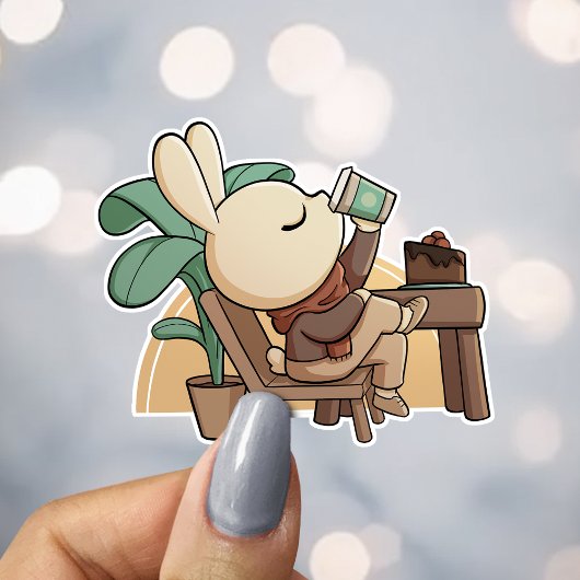 Knuffel Konijn in Koffiezaak Sticker