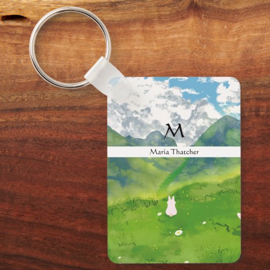 Knuffel Konijn in Mountain View Personaliseren Sleutelhanger (Voorkant)