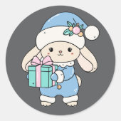 Knuffel Konijn Kerststicker Ronde Sticker (Voorkant)