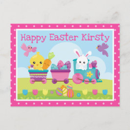 Knuffel Konijn, Kuiken & Chocolade Eieren Trein Pa Briefkaart