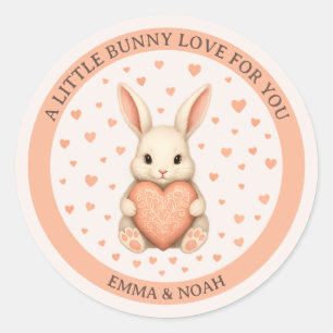 Knuffel Konijn Liefde met Hart op Zachte Blos Ronde Sticker
