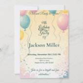 Knuffel Konijn met Ballon Aanpasbare Verjaardag Kaart (Voorkant)