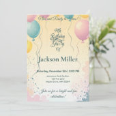 Knuffel Konijn met Ballon Aanpasbare Verjaardag Kaart (Staand voorkant)