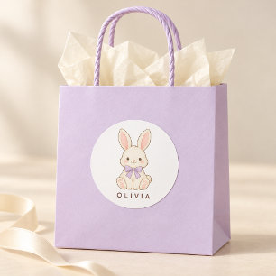 Knuffel Konijn met Lavendel Strik Persoonlijk Ronde Sticker