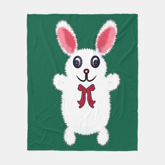 Knuffel Konijn met Rode Strik - Chri Fleece Deken (Voorkant)
