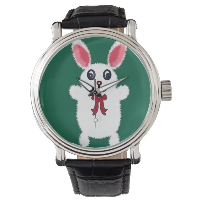 Knuffel Konijn met Rode Strik - Chri Horloge (Voorkant)