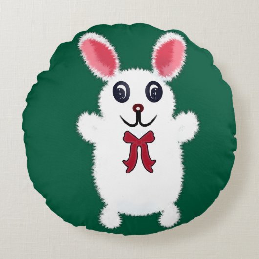 Knuffel Konijn met Rode Strik - Chri Rond Kussen (Voorkant)