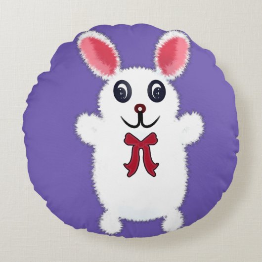 Knuffel Konijn met Rode Strik - Chri Rond Kussen (Voorkant)