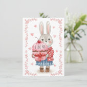 Knuffel Konijn met Roze Cupcake Feestdagenkaart (Staand voorkant)