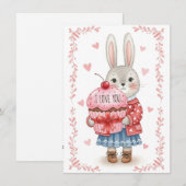 Knuffel Konijn met Roze Cupcake Feestdagenkaart (Voorkant / Achterkant)