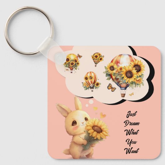 Knuffel Konijn Met Zonnebloem Sleutelhanger  (Voorkant)